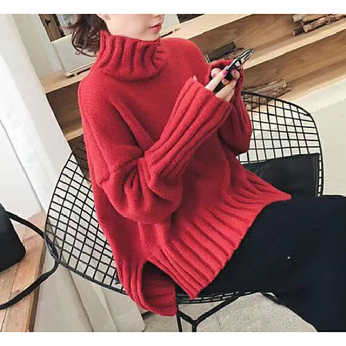 

Women's Solid Colored Long Sleeve Pullover Sweater Jumper, Round Yellow / Red One-Size