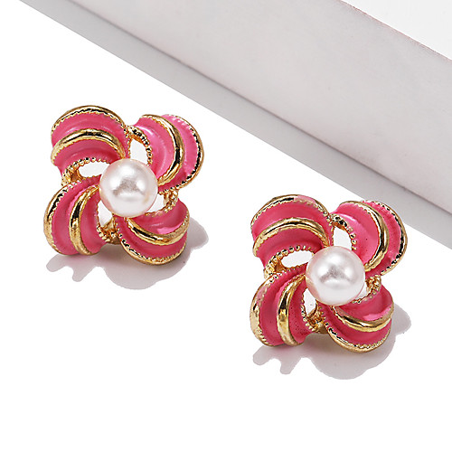 

Women's Pearl Stud Earrings Classic Flower Shape Shell Stylish Simple Basic Earrings Jewelry Yellow / Green / Red For Graduation Gift Daily Holiday Festival 2pcs