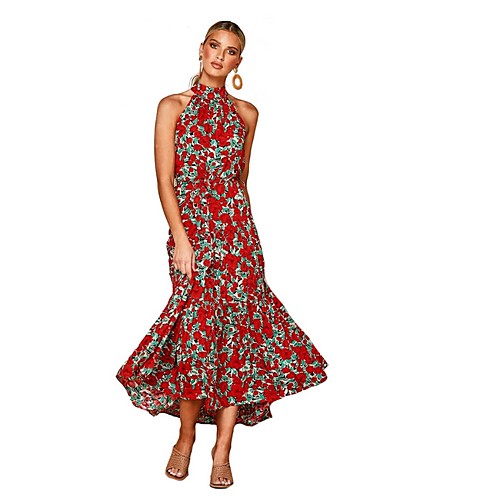 

Women's Elegant Swing Dress - Floral Black Red Green S M L XL
