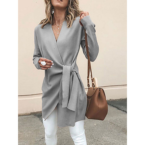 

Women's Solid Colored Long Sleeve Pullover Sweater Jumper, V Neck Fall Camel / Green / Navy Blue S / M / L