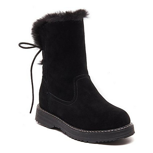 

Women's Boots Flat Heel Round Toe Cowhide Mid-Calf Boots Fall & Winter Black / Camel