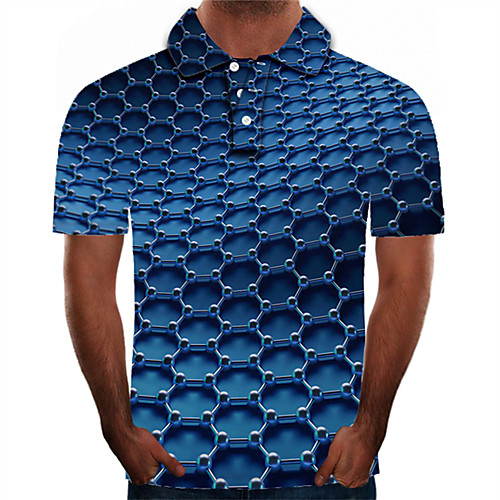 

Men's Daily Holiday Street chic / Exaggerated Polo - Color Block / 3D / Graphic Print Blue