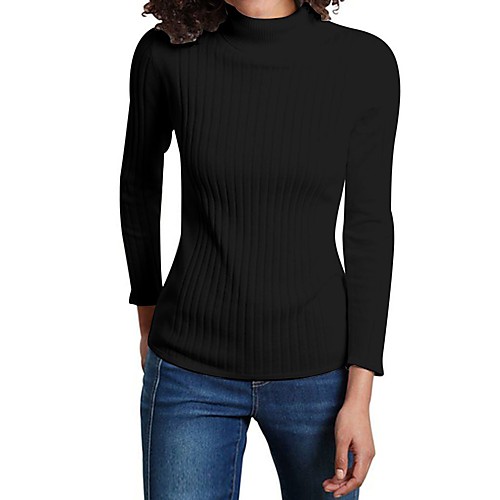 

Women's Solid Colored Long Sleeve Pullover Sweater Jumper, Round Spring / Winter Black / White S / M / L