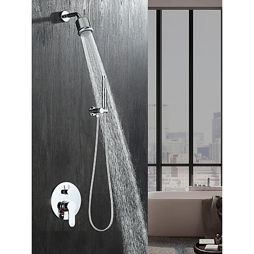 

Shower Faucet - Contemporary Chrome Wall Mounted Ceramic Valve Bath Shower Mixer Taps