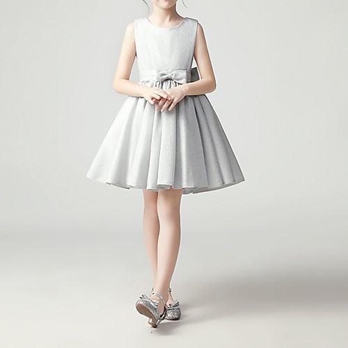 

Princess Knee Length Flower Girl Dress - Polyester Sleeveless Jewel Neck with Bow(s) / Pleats