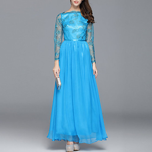 

A-Line Scalloped Neckline Floor Length Polyester Bridesmaid Dress with Embroidery / Pleats