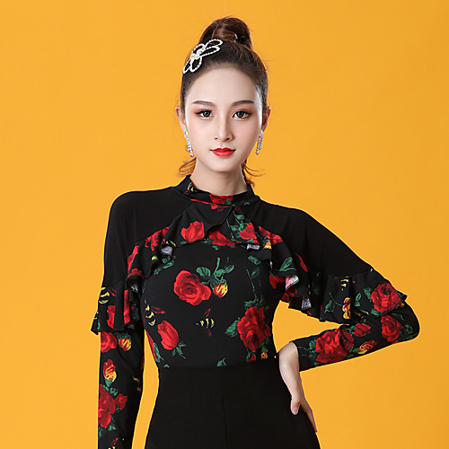 

Ballroom Dance Tops Women's Performance Ice Silk Pattern / Print / Ruching Long Sleeve Top