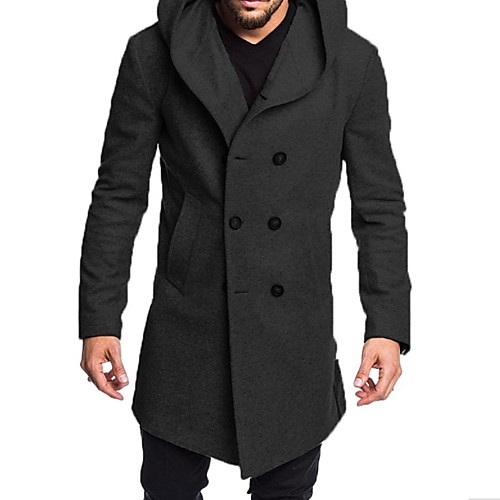 

Men's Daily Fall & Winter Long Coat, Solid Colored Hooded Long Sleeve Polyester Black / Camel / Gray