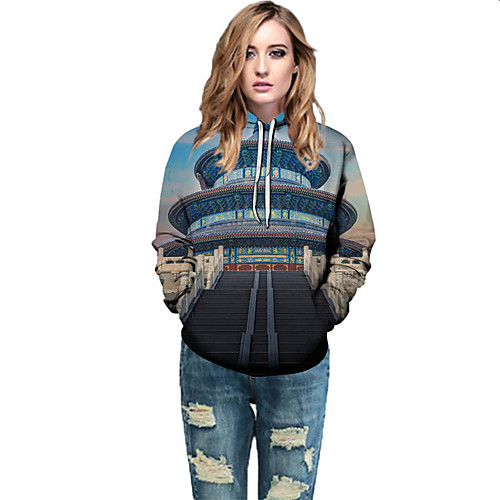 

Women's Active / Street chic Hoodie - Geometric / Color Block / 3D Rainbow L