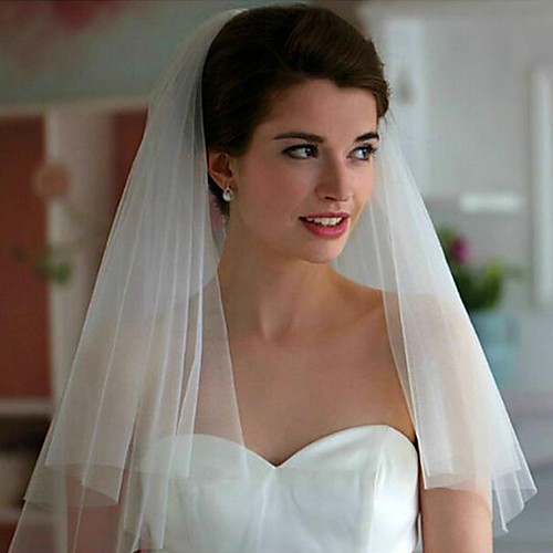 

Two-tier Classic & Timeless Wedding Veil Elbow Veils with Solid Tulle