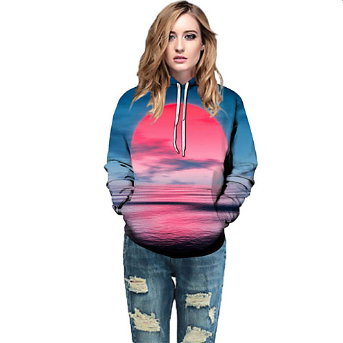 

Women's Active / Street chic Hoodie - Geometric / Color Block / 3D Rainbow L