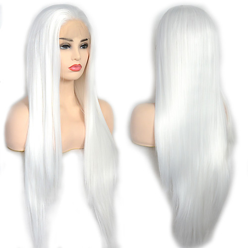 

Synthetic Lace Front Wig Straight with Baby Hair Lace Front Wig Very Long White Synthetic Hair 22-26 inch Women's with Baby Hair Cosplay Women White