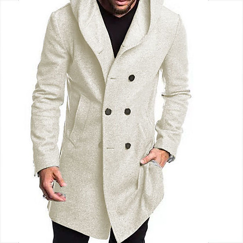 

Men's Daily Fall & Winter Long Coat, Solid Colored Hooded Long Sleeve Polyester Black / White / Blue