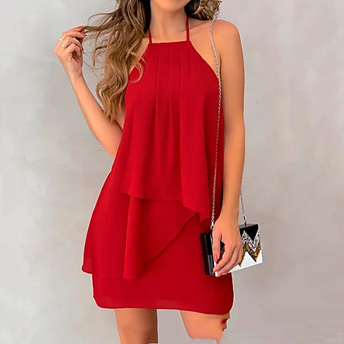 

Women's Shift Dress - Solid Colored Black Red Green S M L XL