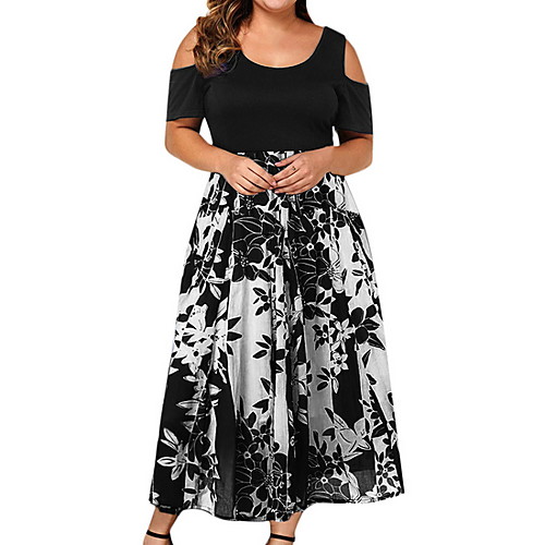 

Women's A Line Dress - Geometric Black Wine Navy Blue L XL XXL XXXL