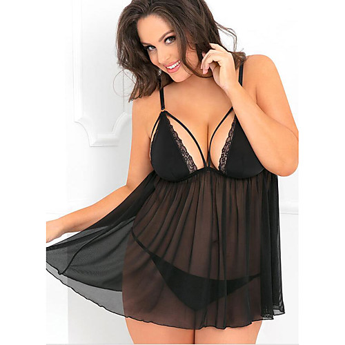 

Women's Lace / Mesh Babydoll & Slips Nightwear Solid Colored Black S M L