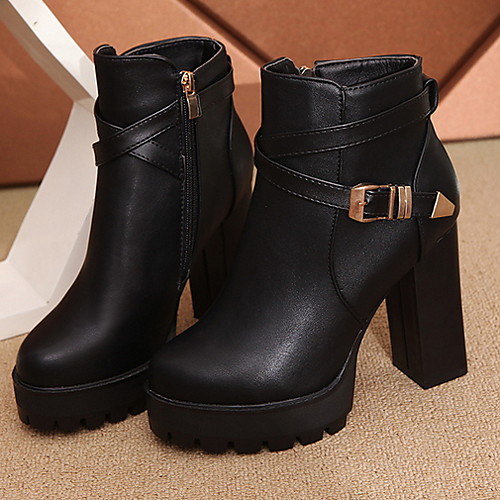 

Women's Boots Chunky Heel Round Toe PU Booties / Ankle Boots Fall & Winter Black