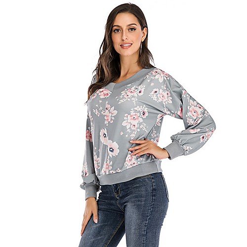 

Women's Casual Sweatshirt - Floral Blue S