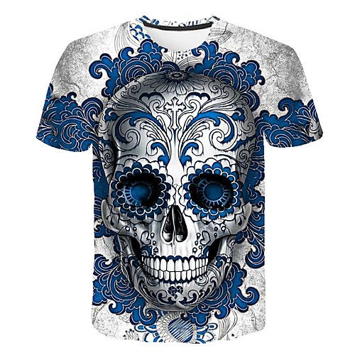 

Men's Daily Going out Vintage T-shirt - 3D / Skull Print Royal Blue