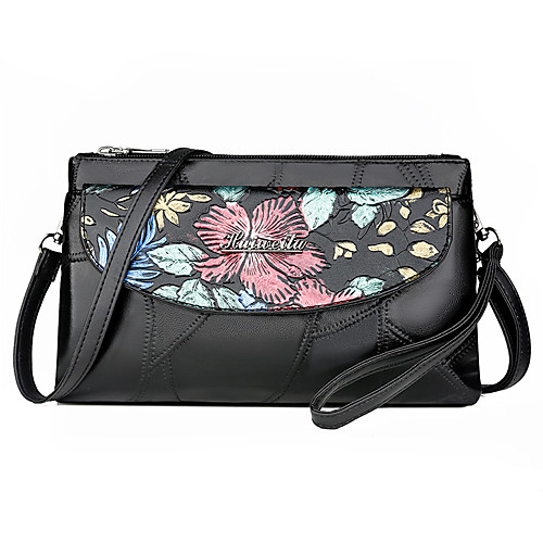 

Women's Embossed Sheepskin Crossbody Bag Solid Color Black
