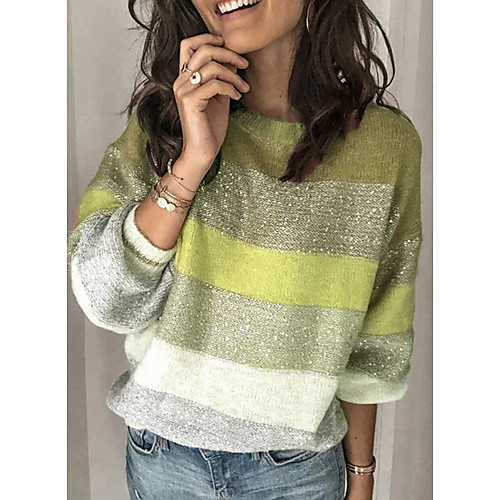 

Women's Color Block Long Sleeve Pullover Sweater Jumper, Round Neck Blushing Pink / Blue / Green S / M / L