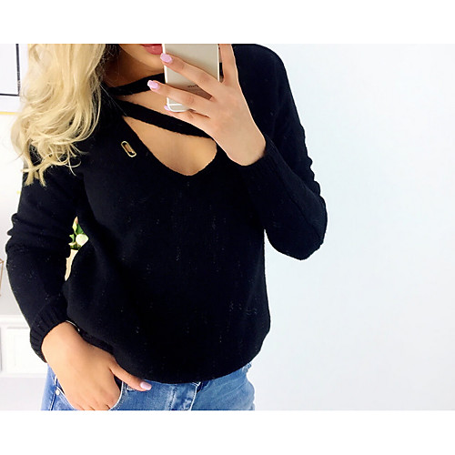 

Women's Solid Colored Long Sleeve Pullover Sweater Jumper, Round Neck Black / Blushing Pink / Gray S / M / L