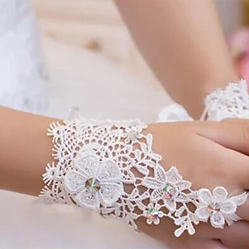 

Nylon Wrist Length Glove Lace / Gloves With Rhinestone / Trim