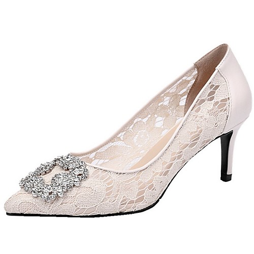 

Women's Wedding Shoes Stiletto Heel Pointed Toe Rhinestone Mesh Fall & Winter White / Red