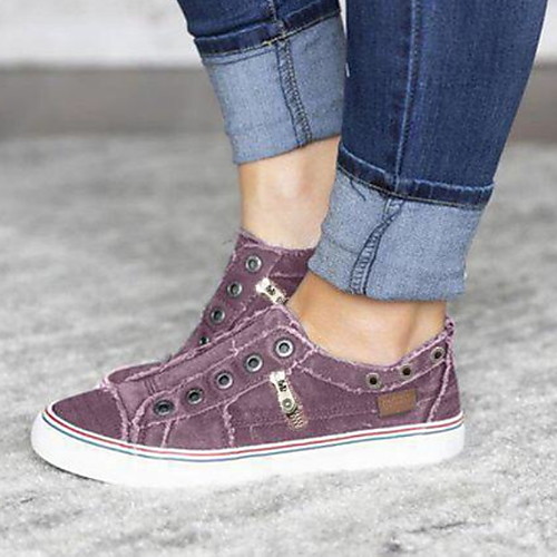 

Women's Sneakers Flat Heel Round Toe Canvas Winter White / Blue / Pink