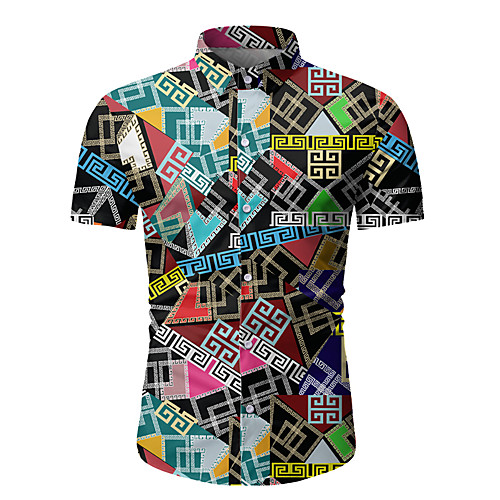 

Men's Daily Weekend Basic / Elegant Shirt - Color Block Rainbow