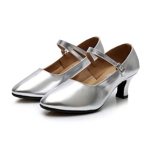 

Women's Dance Shoes PU Modern Shoes/Character Shoes Buckle Heel Cuban Heel Black / Dark Red / Gold / Performance / Practice