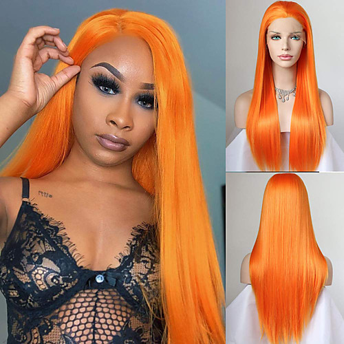 

Synthetic Lace Front Wig Silky Straight Free Part Lace Front Wig Long Orange Synthetic Hair 18-24 inch Women's Cosplay Heat Resistant Party Yellow / Natural Hairline