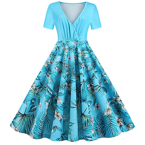 

Women's A Line Dress - Floral Blue S M L XL