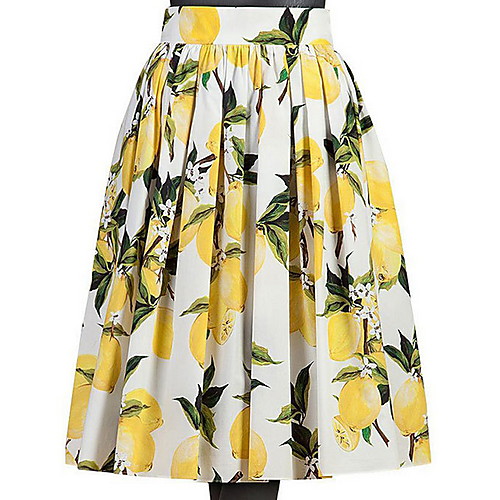 

Women's A Line Skirts - Floral Pleated Yellow S M L
