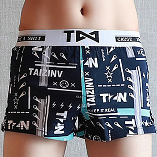 

Men's Print Boxers Underwear - Normal Mid Waist Black White Blue M L XL
