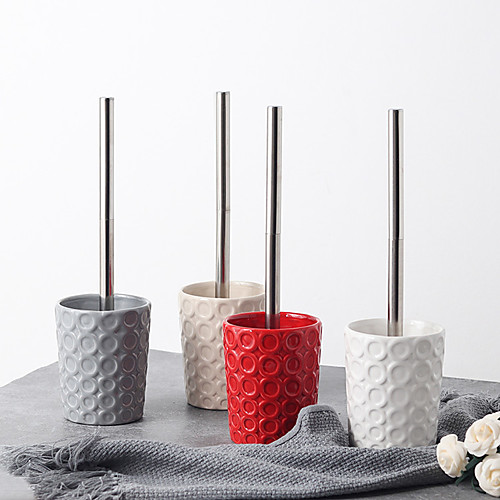 

Simple Ceramic Cleaning Brush Kit Toilet Brush Set Bathroom Accessories Stainless Steel Handle