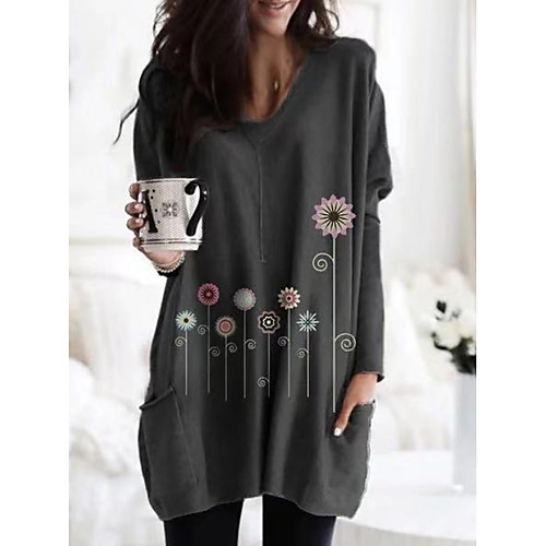 

Women's Daily T-shirt - Floral Light gray