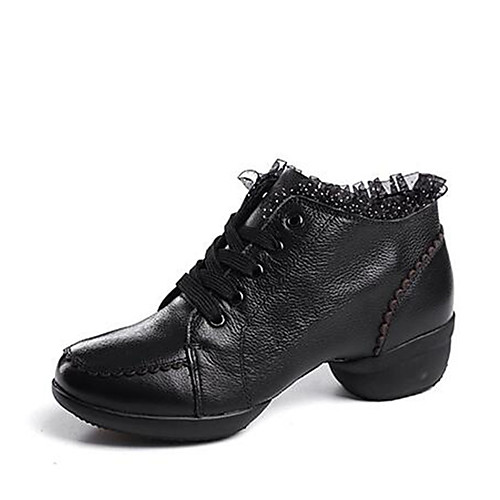 

Women's Dance Shoes Cowhide Dance Sneakers Ruffle Sneaker Thick Heel Customizable Black / White / Red