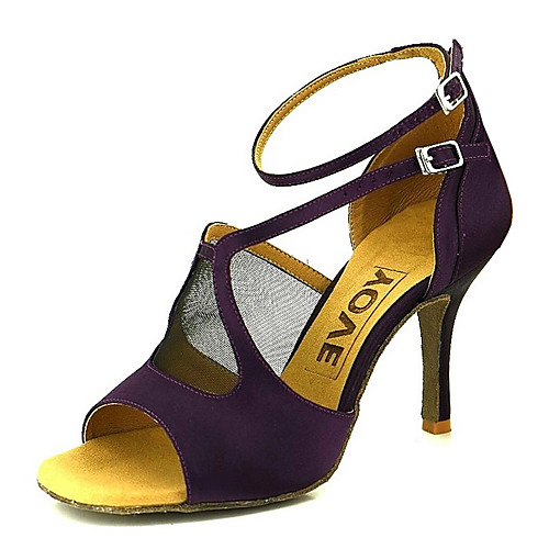 

Жен. Танцевальная обувь Сатин Обувь для латины Пряжки На каблуках Тонкий высокий каблук Темно-лиловый:
