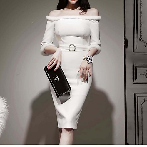 

Women's Birthday Party Party & Evening Sophisticated Bodycon Dress - Solid Colored White S M L XL