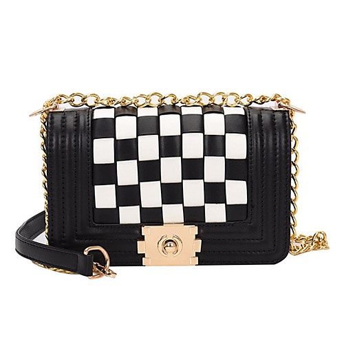 

Women's PU Crossbody Bag Lattice Black / White / Gold