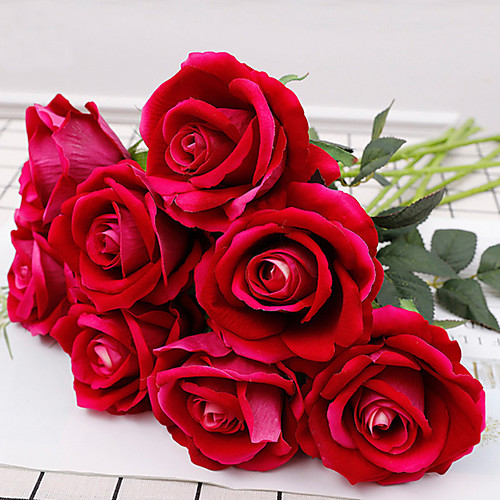 

симуляция однотонной фланелевой розы домашнее свадебное украшение имитация цветка невесты с цветами в руках 8 палочек