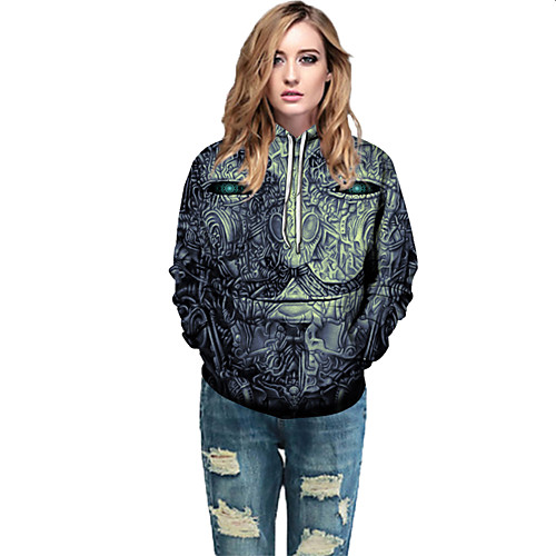 

Women's Active / Street chic Hoodie - Geometric / Color Block / 3D Light Green L
