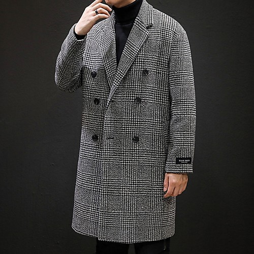 

Men's Daily Fall & Winter Long Coat, Houndstooth Turndown Long Sleeve Polyester White / Brown