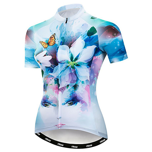 

21Grams Women's Short Sleeve Cycling Jersey Blue Butterfly Floral Botanical Bike Jersey Top Mountain Bike MTB Road Bike Cycling Breathable Moisture Wicking Quick Dry Sports Polyester Elastane Terylene