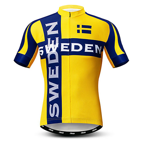 

21Grams Men's Short Sleeve Cycling Jersey Yellow Sweden National Flag Bike Jersey Top Mountain Bike MTB Road Bike Cycling Breathable Moisture Wicking Quick Dry Sports Polyester Elastane Terylene