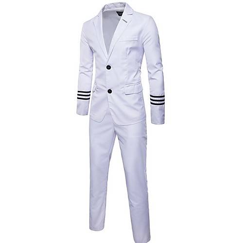 

Men's Suits, Striped Notch Lapel Polyester Black / White