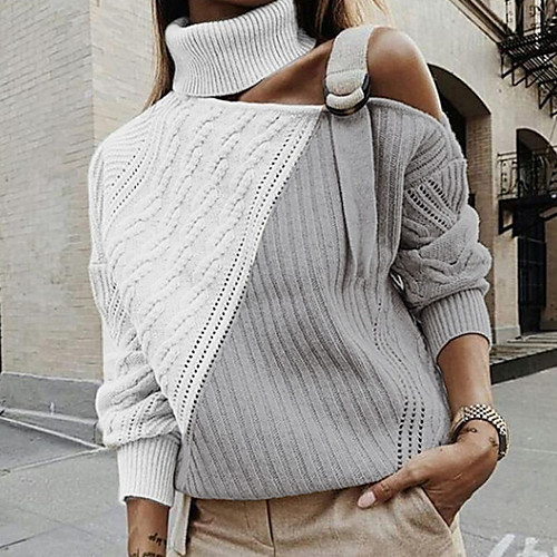 

Women's Color Block Long Sleeve Pullover Sweater Jumper, Turtleneck Black / Blushing Pink / Brown S / M / L