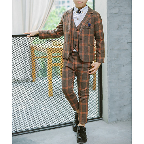 

Dark Navy / Brown Polyester Ring Bearer Suit - 1 Piece Includes Coat / Vest / Pants