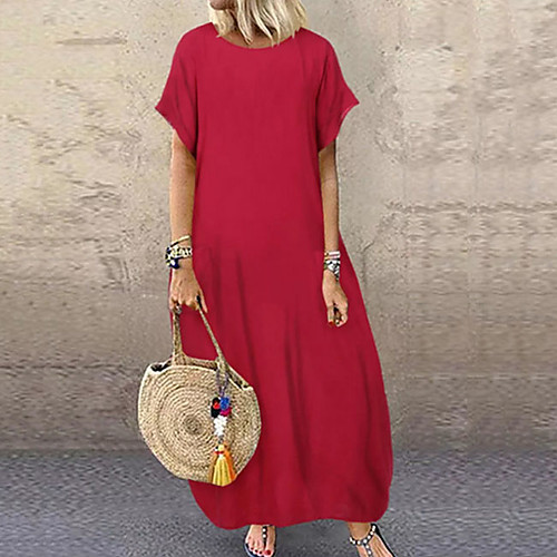

Women's T Shirt Dress - Solid Colored Black Red S M L XL